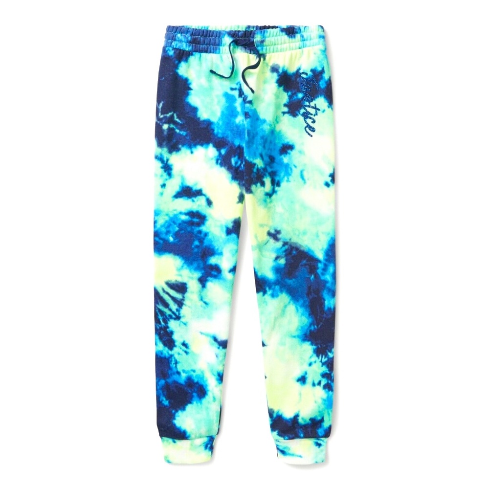 New with Tags! -Justice Girls Fleece Seafoam Tie Dye Joggers w Glitter -So cute!